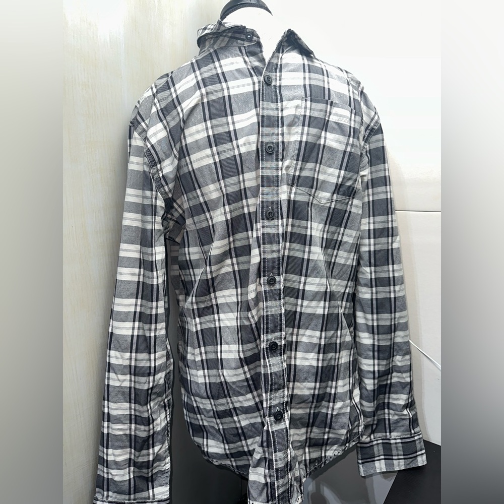 Prana Large Slim Fit Button Front Black Grey Long Sleeve Shirt FLAWED Dress